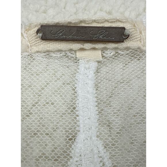 Amber Shu Lace Cardigan Ivory Coquette Fairy Open Front Floral Boho Sheer XL - Picture 6 of 14